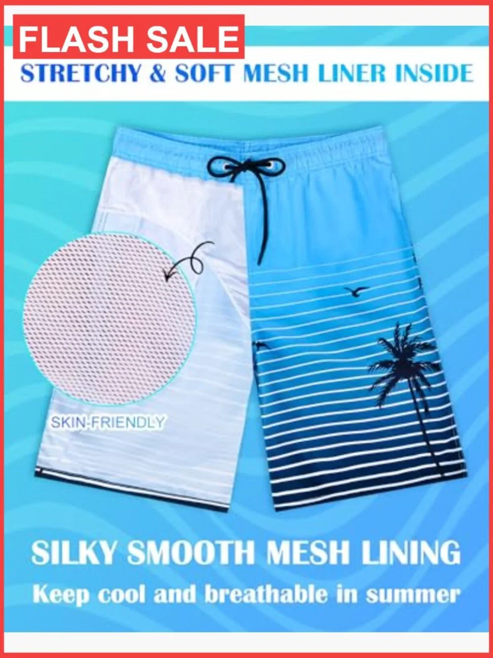 Mens Swim Trunks Board Shorts Quick Dry 9 Inch Inseam Mesh Lining Zip Pockets